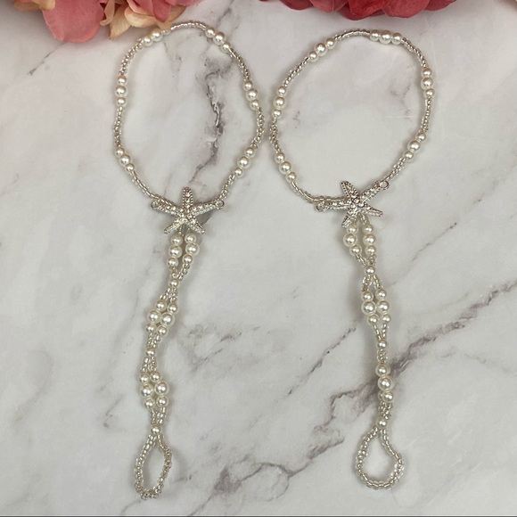 2 Pcs Pearl Starfish Barefoot Sandals Anklet Set - Picture 13 of 16